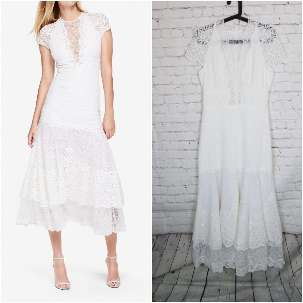 Jonathan Simkhai MULTIMEDIA LACE TIER MIDI DRESS